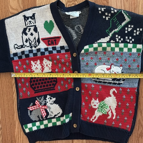 Vintage 90s Sweater Loft Cat Lover Cardigan Sweater Size Medium Petite - Picture 11 of 11